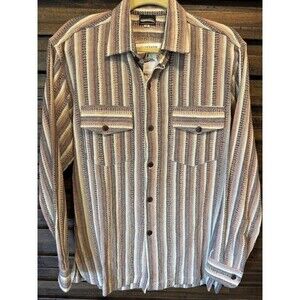 NWT GANESH HIMAL‎ Honeycomb Stripe Shirt Nepal Men's MED Gorgeous Thick Cotton